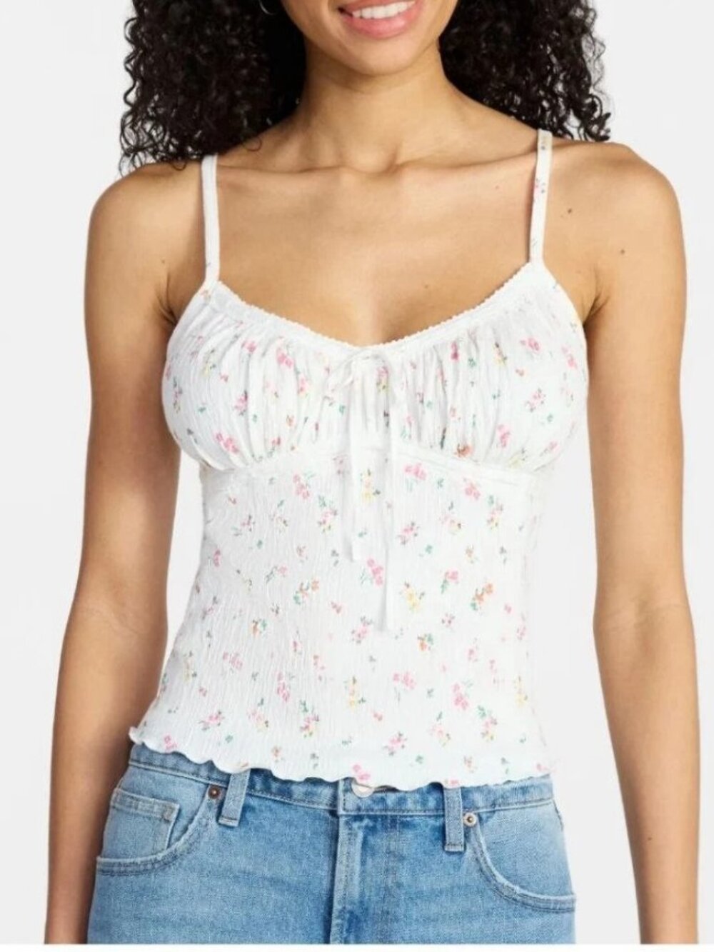 No Boundaries Ditsy Floral Lace Trim Cami Top White XXL Sweetheart Cottage Y2K